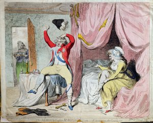 A manhã após o casamento, ou Uma cena no continente, publicada por W, Holanda em 1788 (gravura à mão colorida)